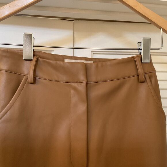 Meshki Tan/Camel Faux Leather High Waist Pants, Size XS - Picture 5 of 11